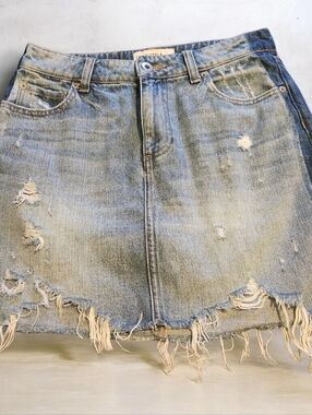 pistola Light Blue Distressed Denim Mini Skirt
